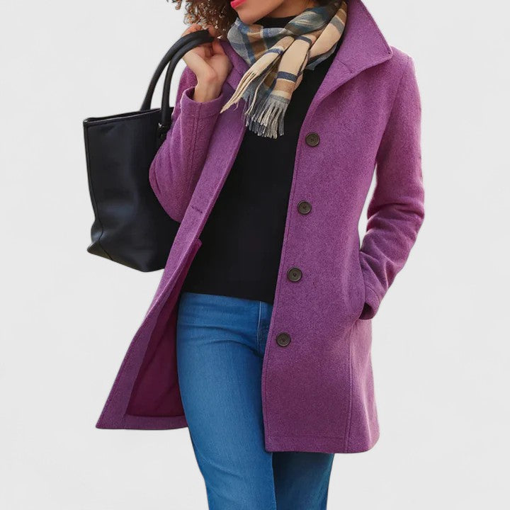 Aurora | Mujer Peacoat de Lana Entallado con Botones en Contraste