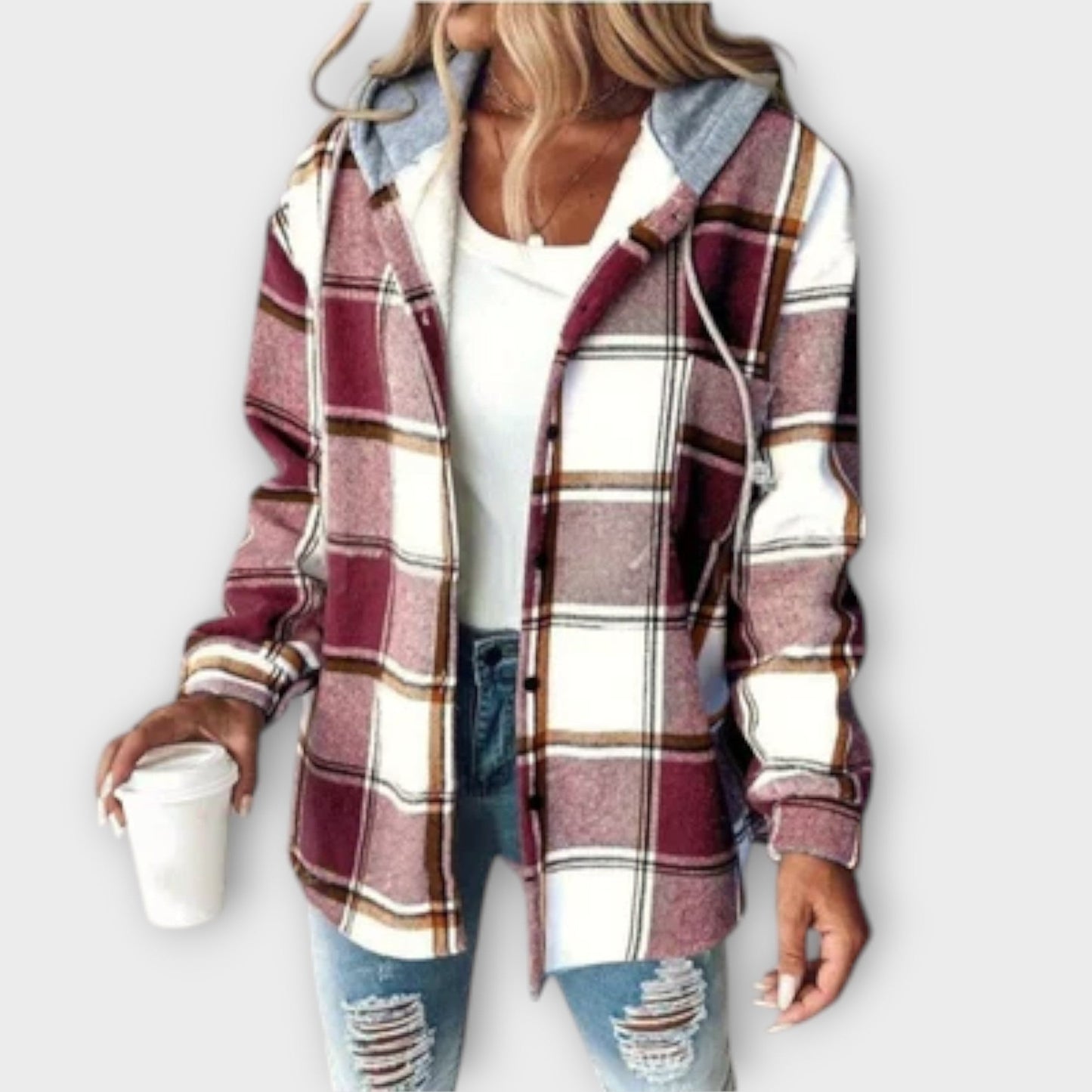Linde | Mujer Sobrecamisa a Cuadros con Capucha