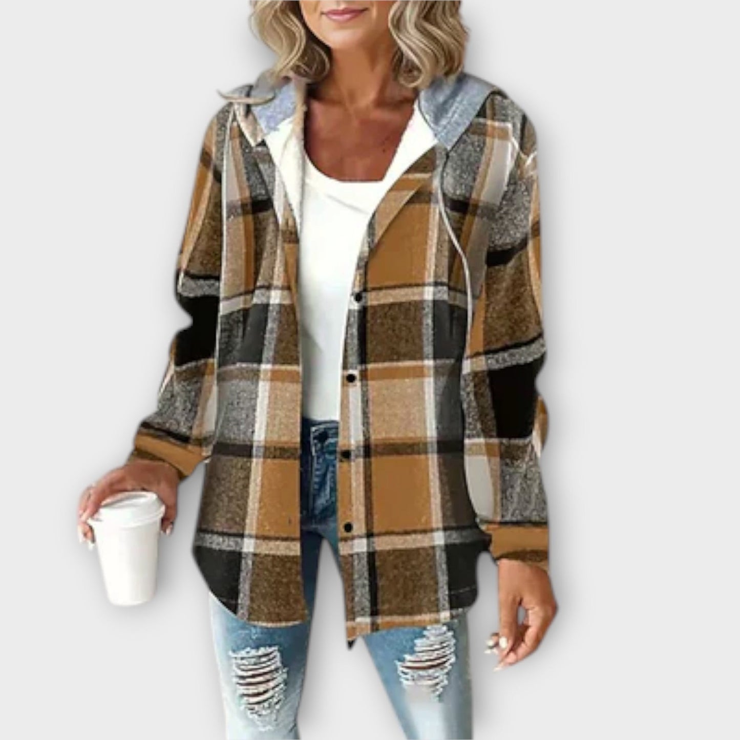 Linde | Mujer Sobrecamisa a Cuadros con Capucha