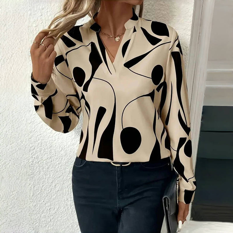 Olivia | Mujer Blusa Holgada con Escote en V y Estampado Abstracto