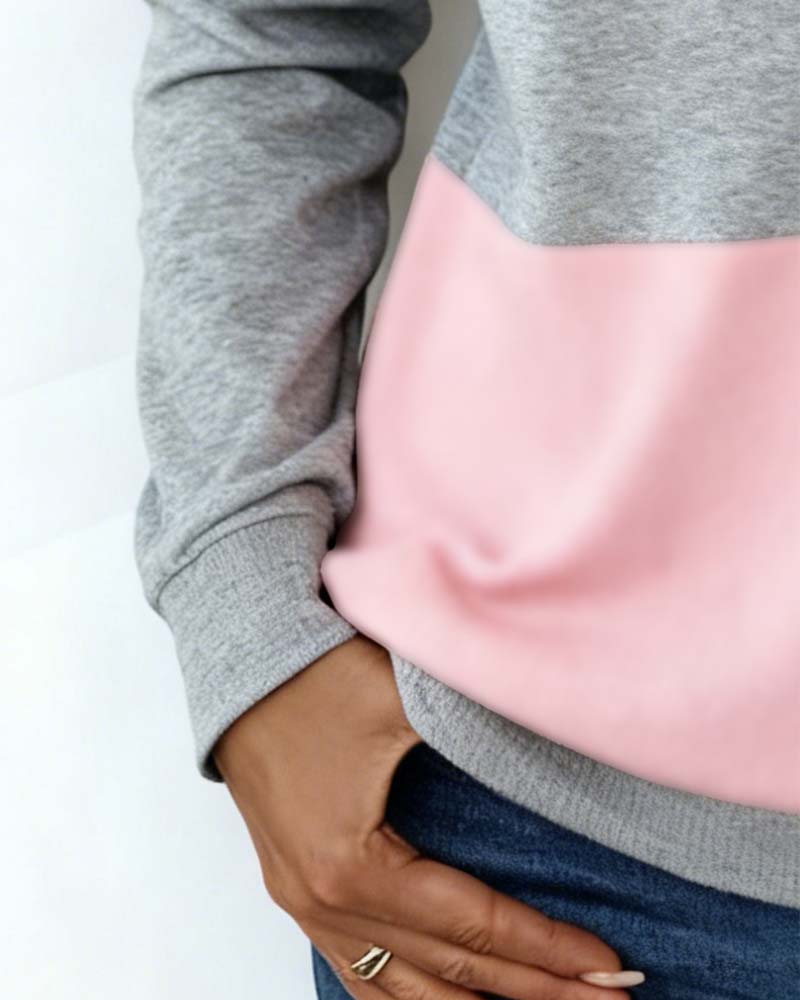 Dorinavelle | Mujer Sudadera Colorblock con Media Cremallera