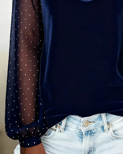 Lunavessia | Mujer Blusa con Cuello Drapeado y Mangas Transparentes