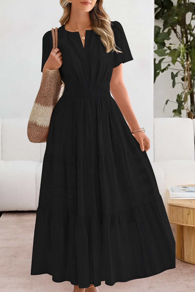 Freya | Mujer Vestido Maxi de Capas con Cintura Smock
