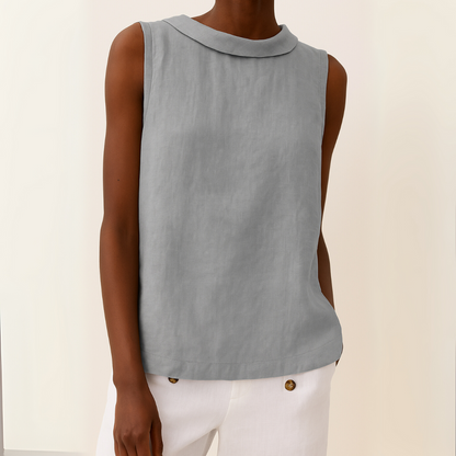 Aya | Mujer Blusa Sin Mangas de Lino con Cuello Alto