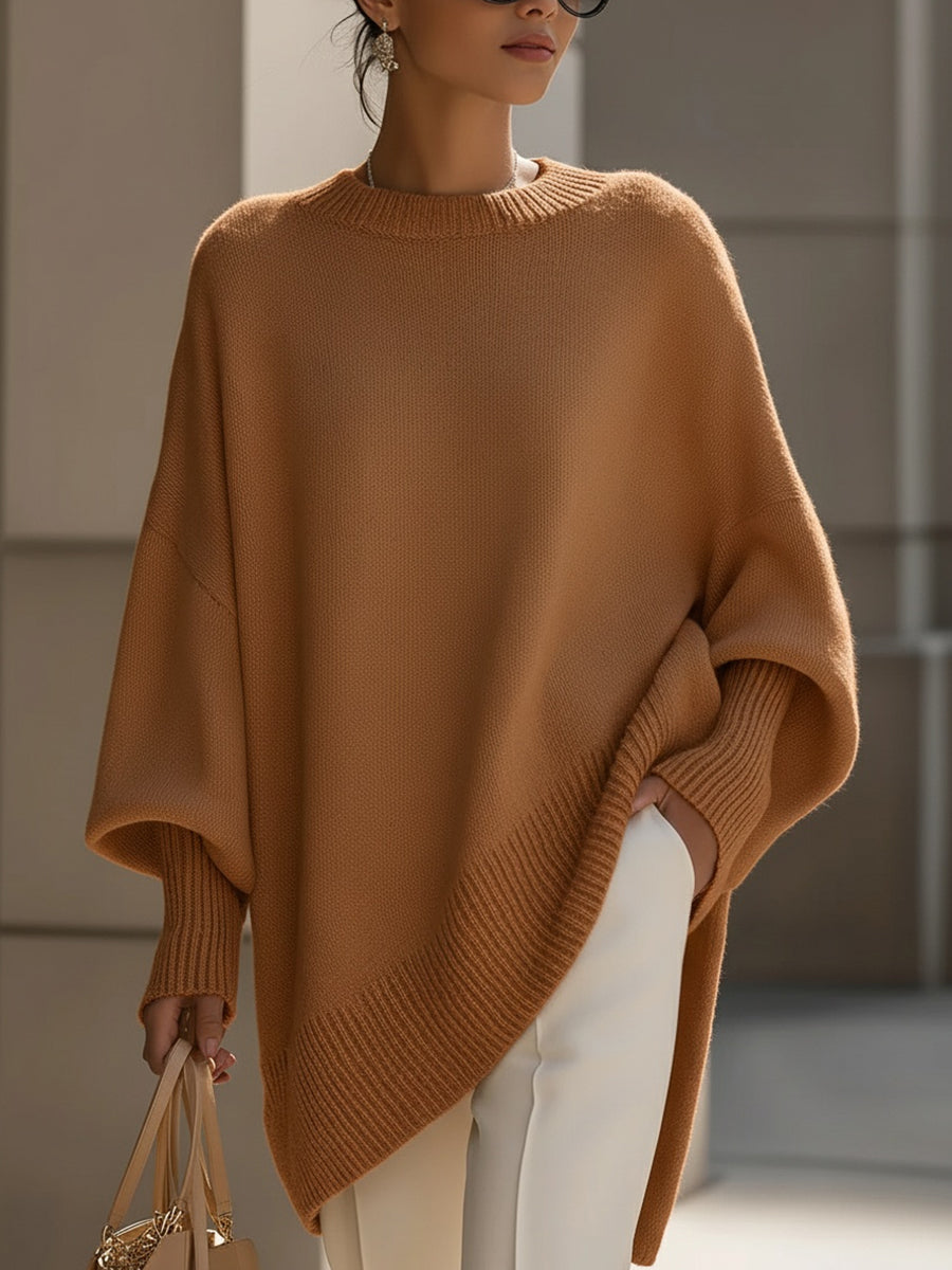Morgan | Mujer Poncho de Punto con Detalles de Canalé