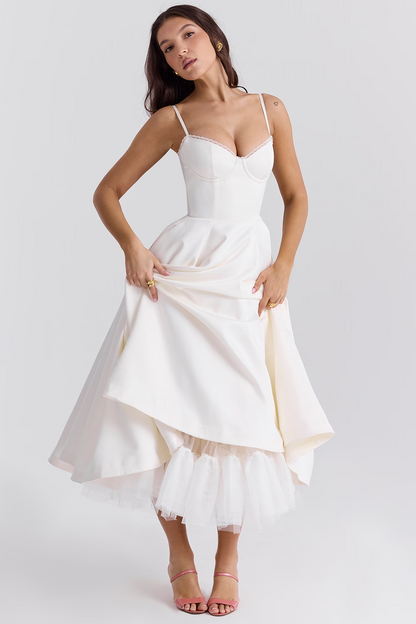 Soof | Mujer Vestido Midi de Tul con Corsé