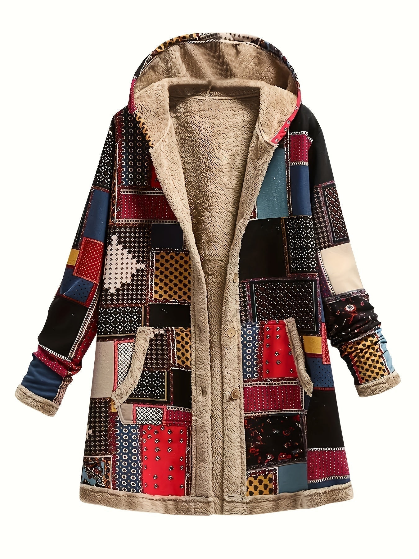 Fiona | Mujer Chaqueta Patchwork con Capucha y Bolsillos
