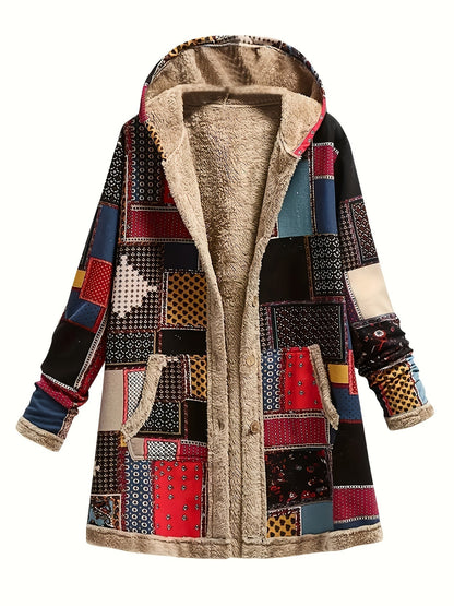 Fiona | Mujer Chaqueta Patchwork con Capucha y Bolsillos