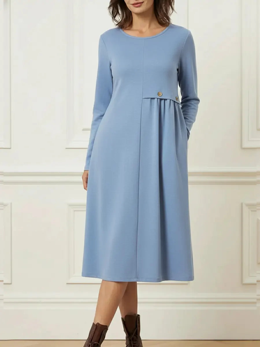 Helisavelle | Mujer Vestido Midi de Algodón con Mangas Largas