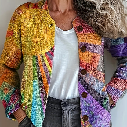 Zoe | Mujer Chaleco de Punto Patchwork con Botones