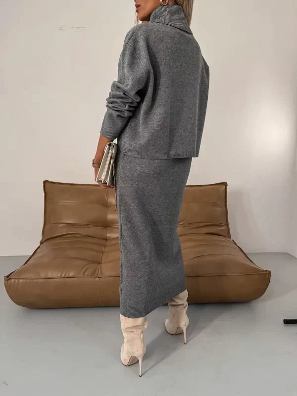 Elena | Mujer Vestido Suéter de Punto con Cuello Alto