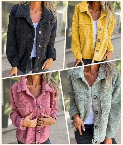Otteline | Mujer Chaqueta Corta Teddy con Botones y Bolsillos
