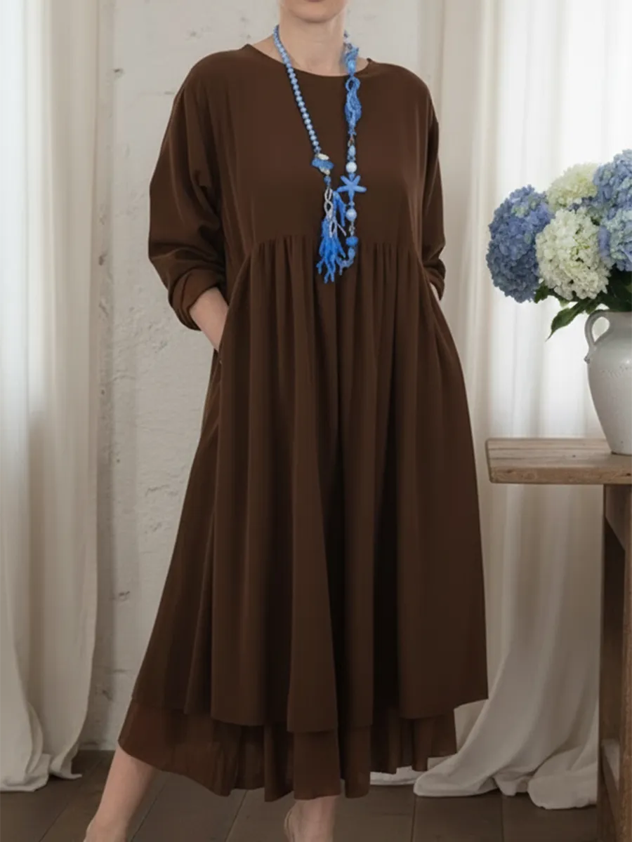 Prysavellea | Mujer Vestido Midi Corte en A con Borde Doble