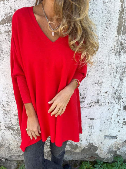Kyra | Mujer Suéter de Punto con Escote en V y Manga Larga