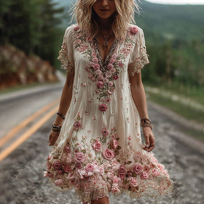 Ruby | Mujer Vestido con Escote en V y Bordado Floral