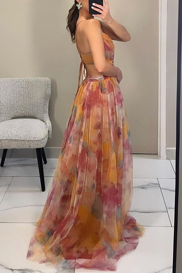 Giselle | Mujer Maxi Vestido Floral con Cierre Trasero Ajustable