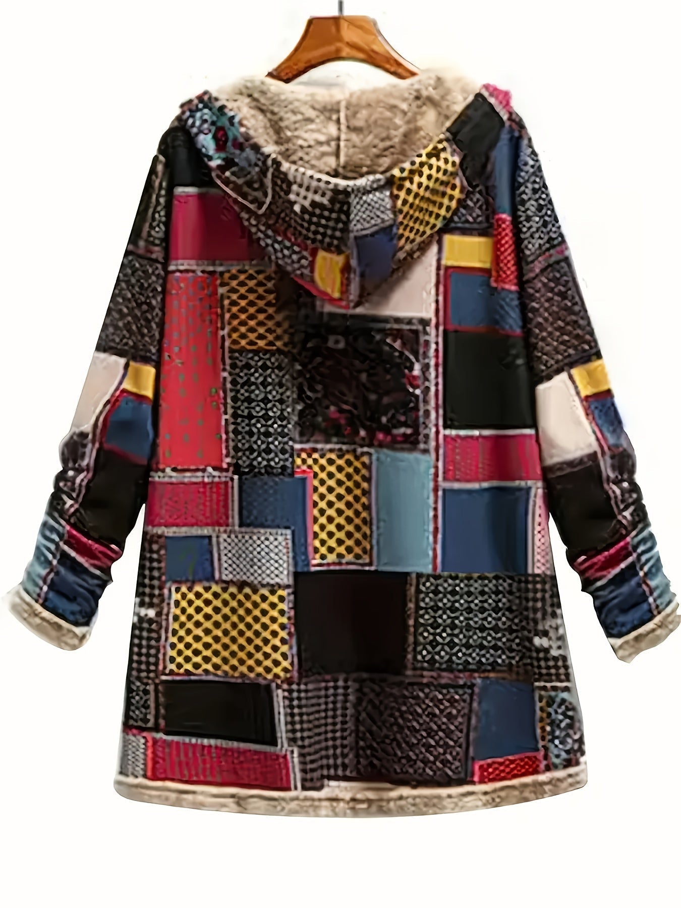 Fiona | Mujer Chaqueta Patchwork con Capucha y Bolsillos