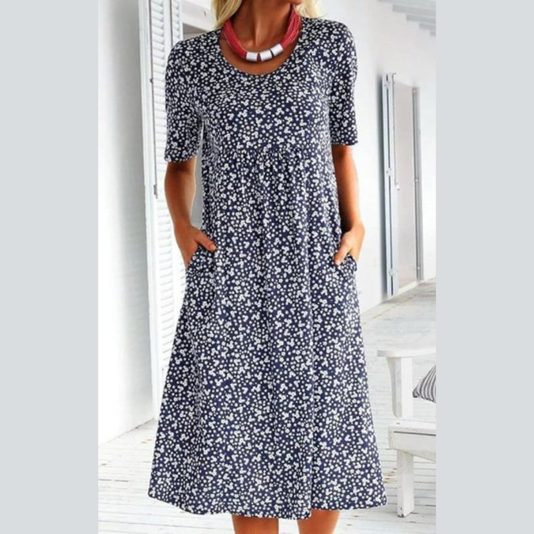 Jasmijn | Mujer Vestido Midi Floral de Corte en A con Bolsillos