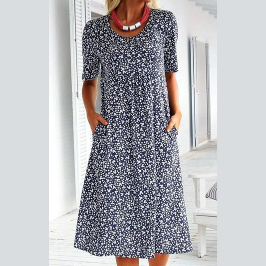 Jasmijn | Mujer Vestido Midi Floral de Corte en A con Bolsillos