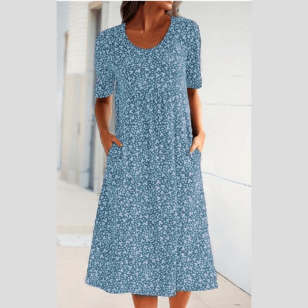 Jasmijn | Mujer Vestido Midi Floral de Corte en A con Bolsillos