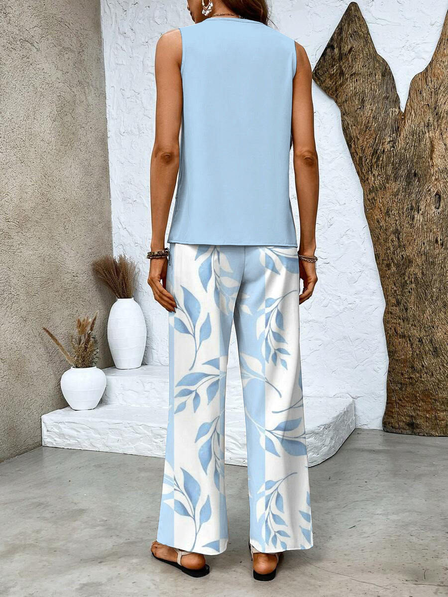 Marilena | Mujer Conjunto de Dos Piezas con Top en Capas y Pantalón Estampado