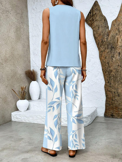 Marilena | Mujer Conjunto de Dos Piezas con Top en Capas y Pantalón Estampado
