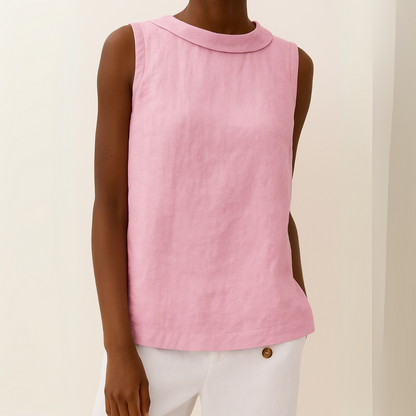 Aya | Mujer Blusa Sin Mangas de Lino con Cuello Alto