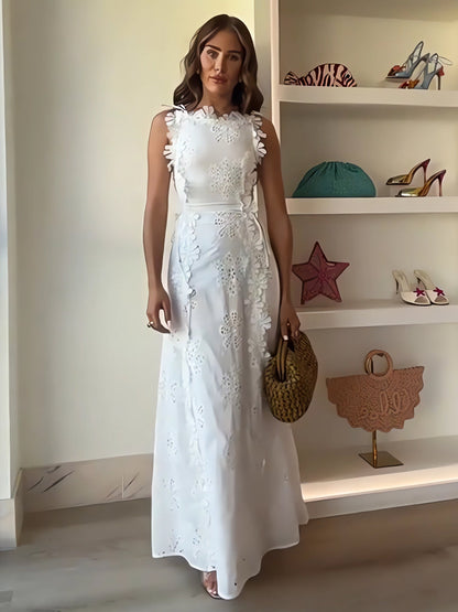 Sabelle | Mujer Vestido Maxi de Encaje Floral Sin Mangas