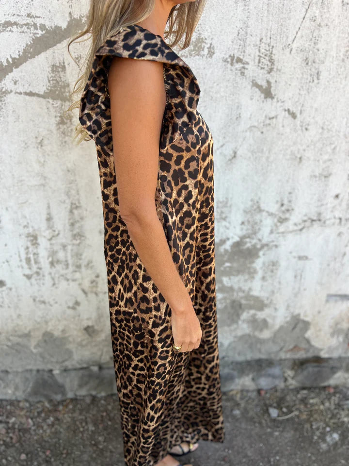 Josephine | Mujer Mono Maxi con Escote en V y Estampado de Leopardo