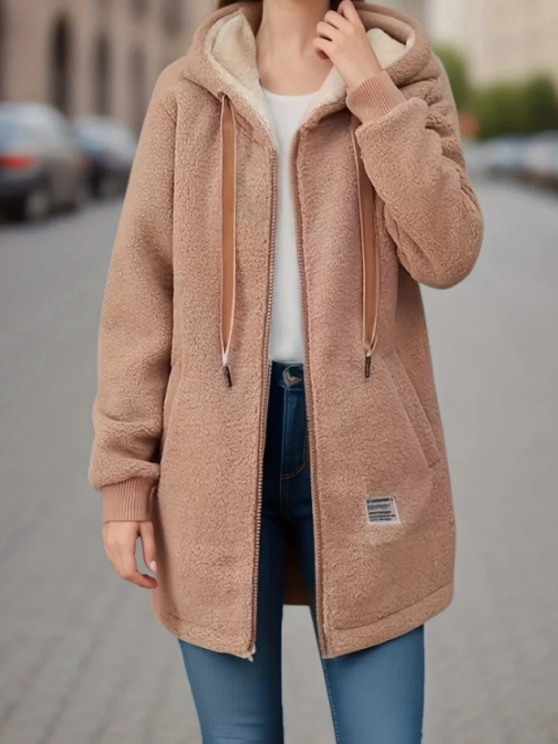Elianne | Mujer Chaqueta Teddy de Media Longitud con Capucha