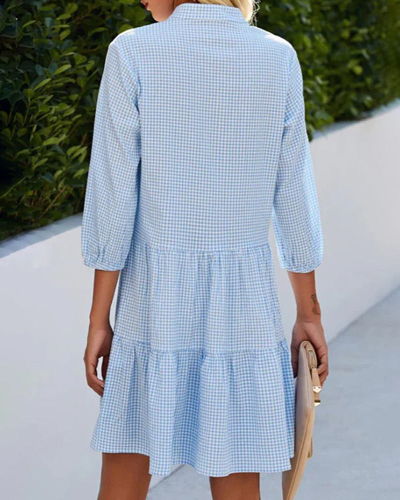 Maxime | Mujer Vestido de Verano a Cuadros con Botones y Manga Tres Cuartos