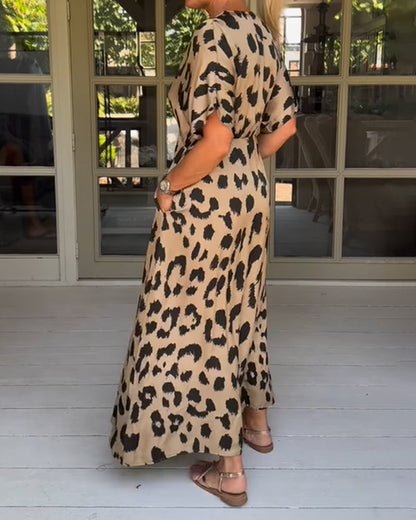 Senna | Mujer Maxi Vestido Fluido con Estampado de Leopardo