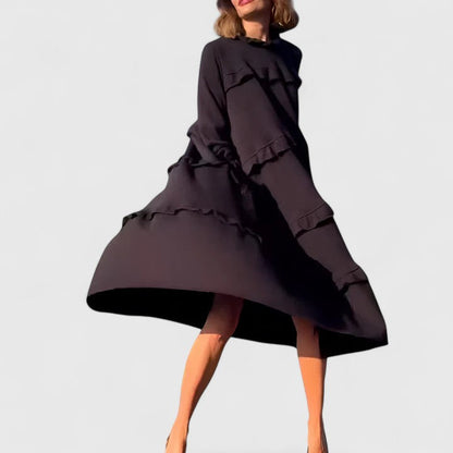 Wendy | Mujer Vestido Midi en Capas con Cuello Alto y Volante