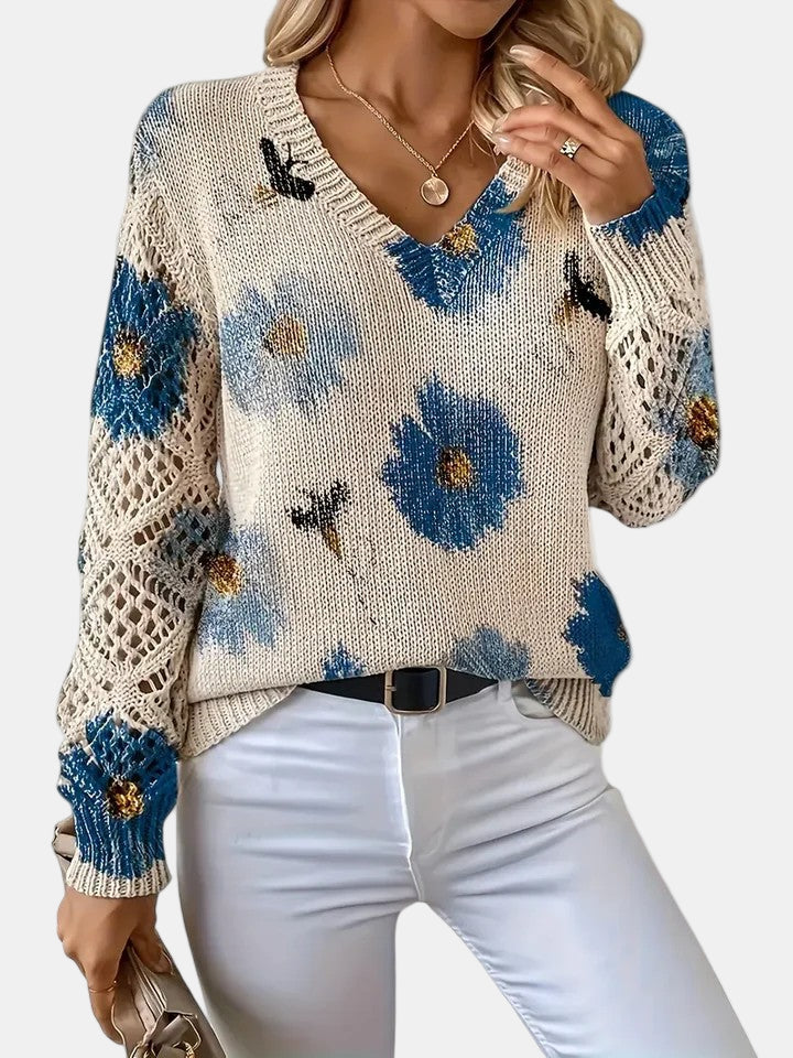 Anneliese | Mujer Suéter de Punto con Motivos Florales