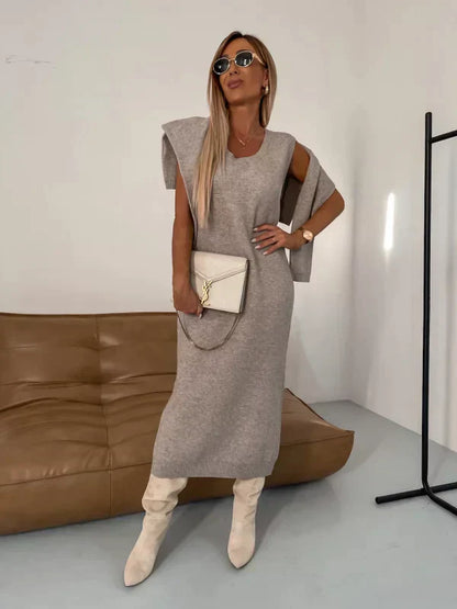 Elena | Mujer Vestido Suéter de Punto con Cuello Alto