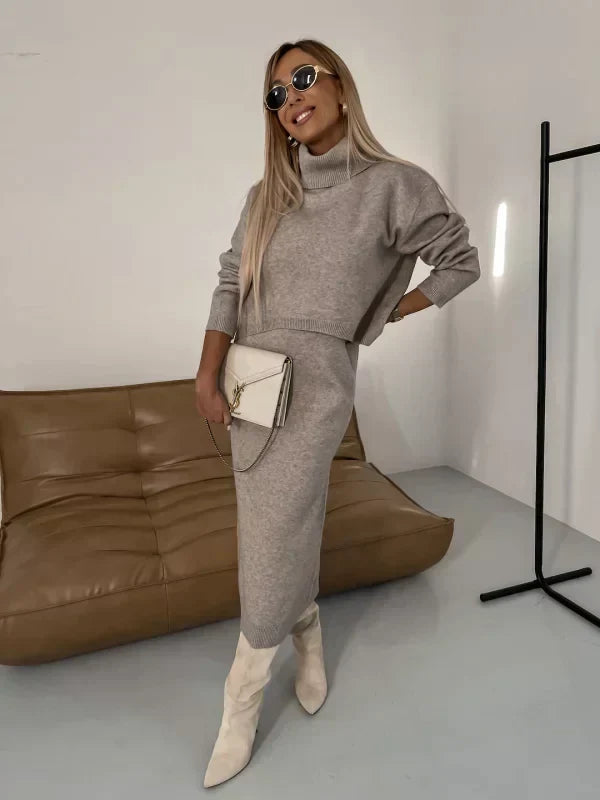 Elena | Mujer Vestido Suéter de Punto con Cuello Alto