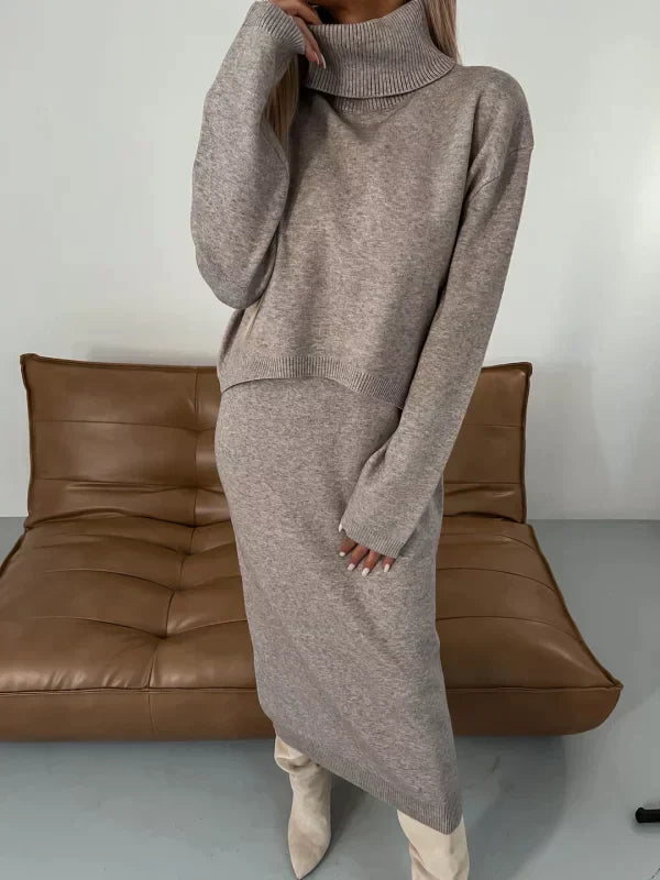 Elena | Mujer Vestido Suéter de Punto con Cuello Alto