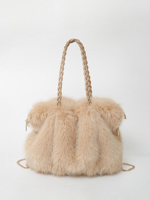 Karen | Mujer Bolso de Hombro de Peluche con Mango Trenzado