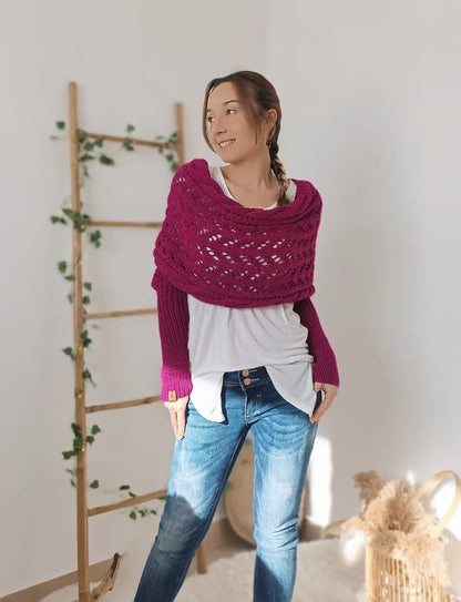 Rosa | Mujer Shrug de Punto Calado para Capas