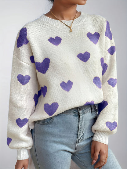 Lotte | Mujer Suéter de Punto con Estampado de Corazones