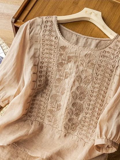 Natalie | Mujer Blusa Bordada con Mangas Tres Cuartos