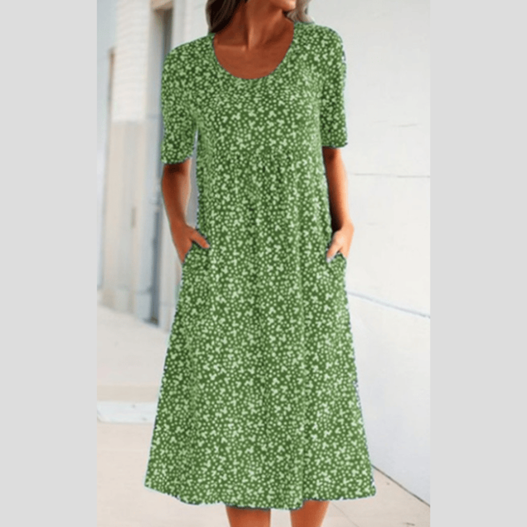 Jasmijn | Mujer Vestido Midi Floral de Corte en A con Bolsillos
