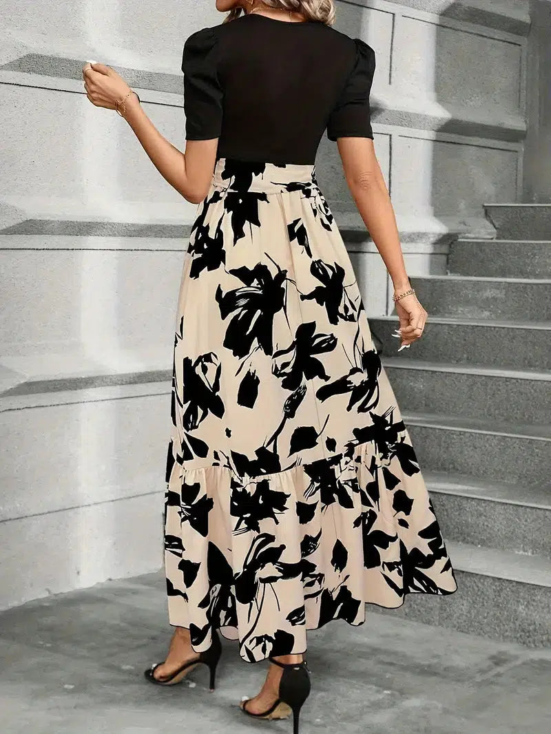 Christa | Mujer Maxi Vestido de Corte en A con Estampado Botánico