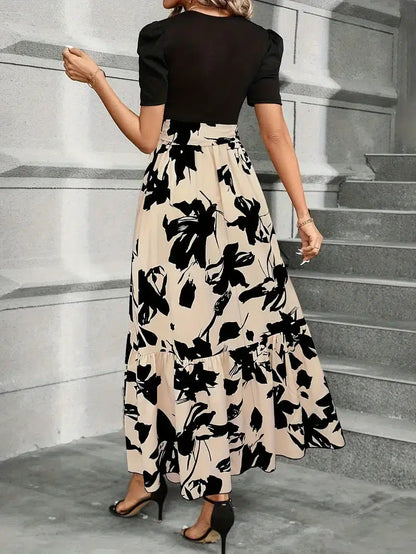 Christa | Mujer Maxi Vestido de Corte en A con Estampado Botánico