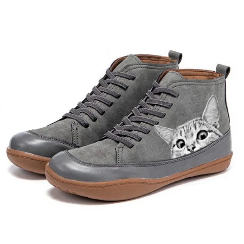 Isabel | Mujer Zapatillas Altas con Estampado de Gatos