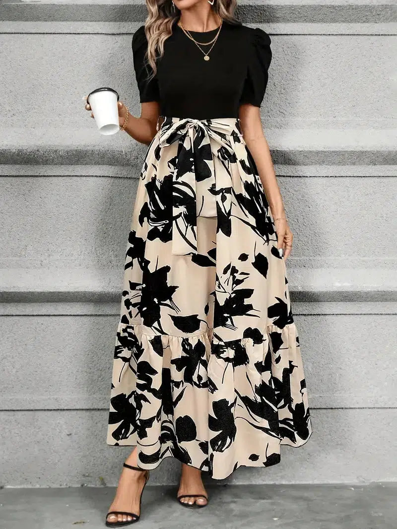 Christa | Mujer Maxi Vestido de Corte en A con Estampado Botánico