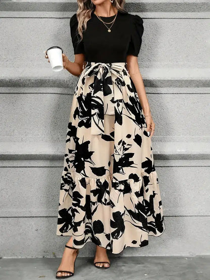 Christa | Mujer Maxi Vestido de Corte en A con Estampado Botánico