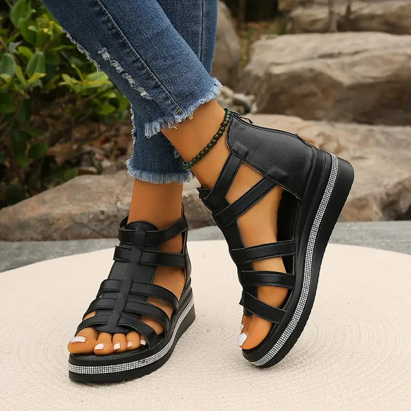 Everlie | Mujer Sandalias de Cuña con Detalles de Strass
