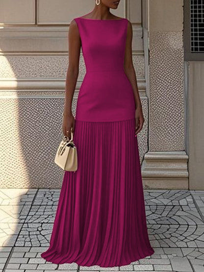 Juliet | Mujer Maxi Vestido Sin Mangas con Falda Plisada