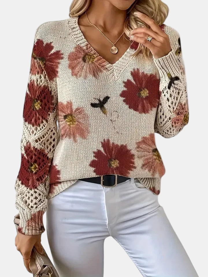 Anneliese | Mujer Suéter de Punto con Motivos Florales